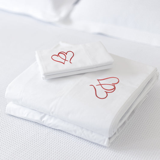 1000 Thread Count Embroidered Sheet Sets - Red Hearts