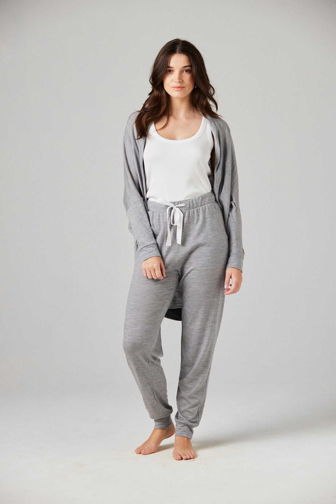 Gigi Robe Grey Marl - Merino Loungewear