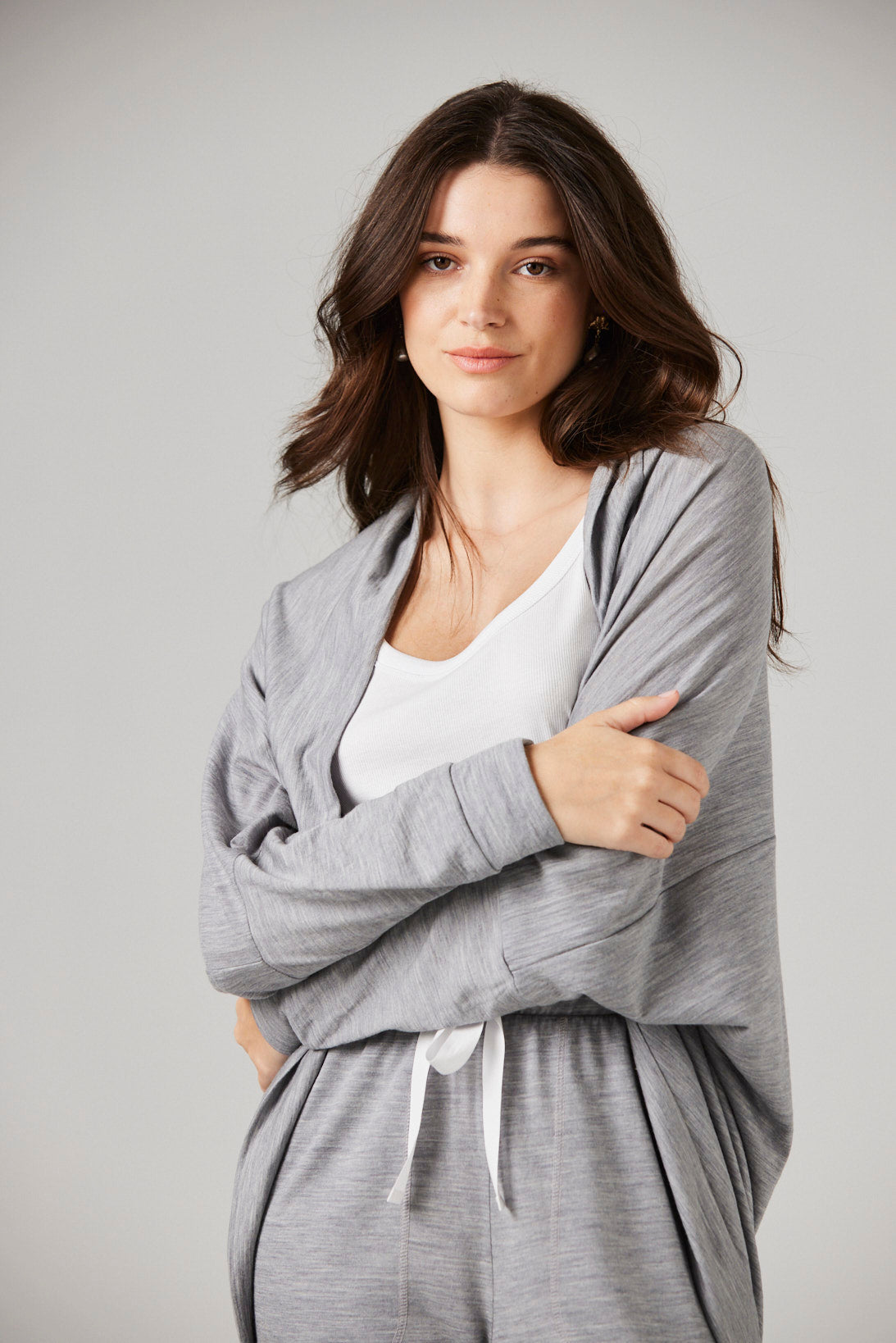 Gigi Robe Grey Marl - Merino Loungewear