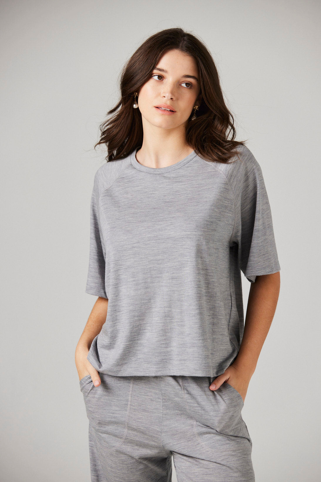 Alex Top Grey Marl - Merino Loungewear