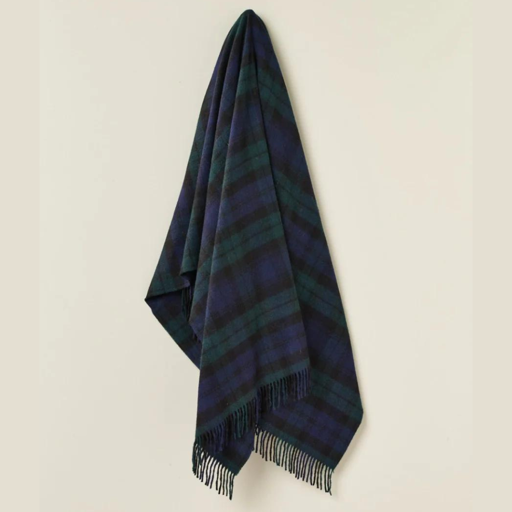 Black Watch Tartan Throw in blue and green check with tassles