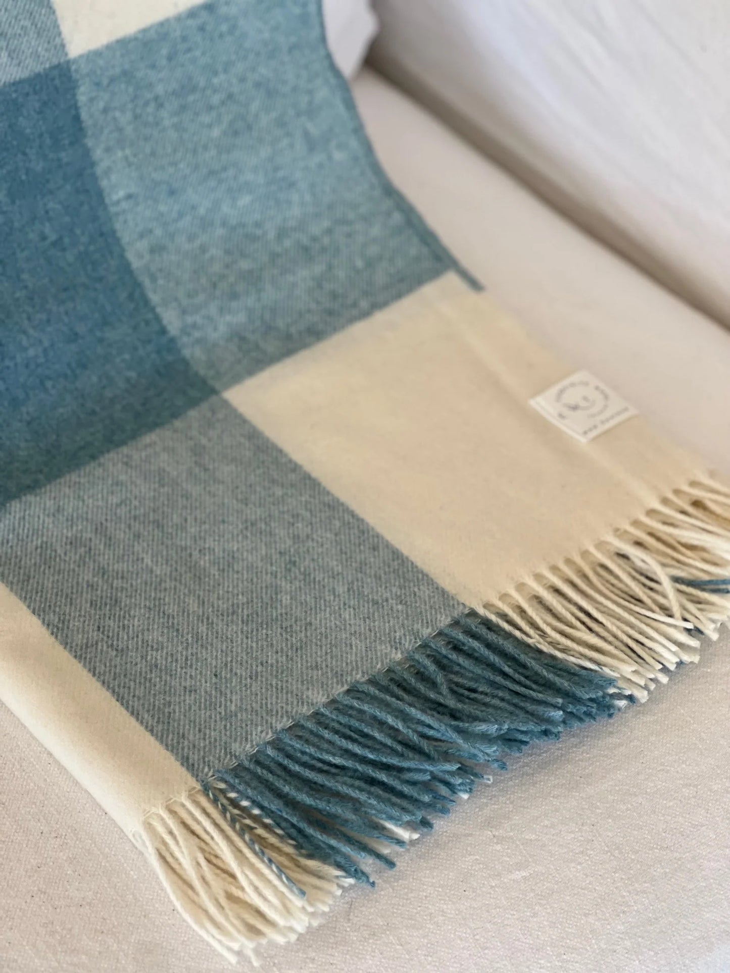 Checkboard Aqua Merino Wool Throw