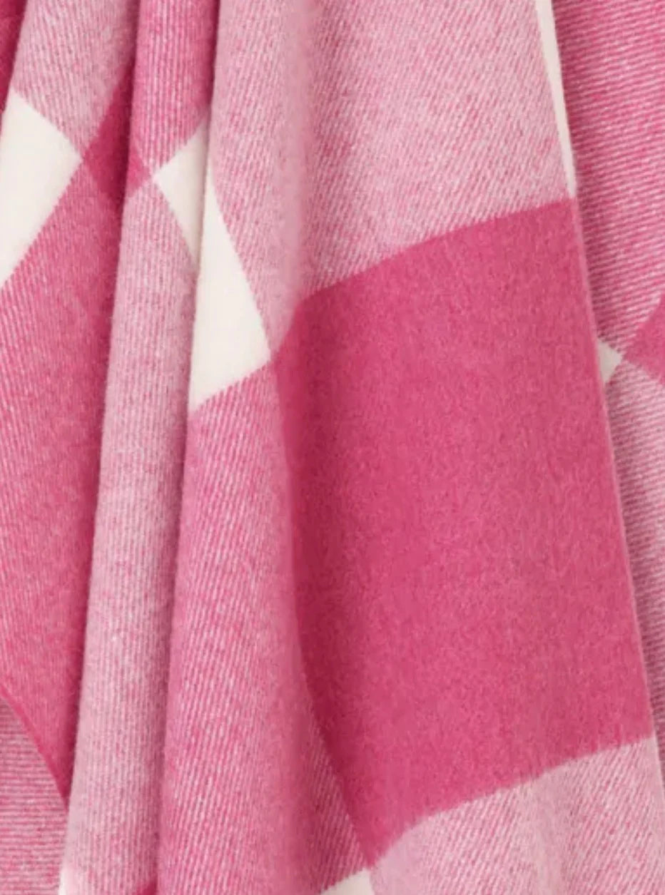 Checkboard Pink Merino Wool Throw