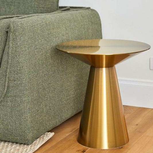 Hourglass shaped gold side metal table
