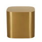 Gold side table in a cube shape with soft rounded edges