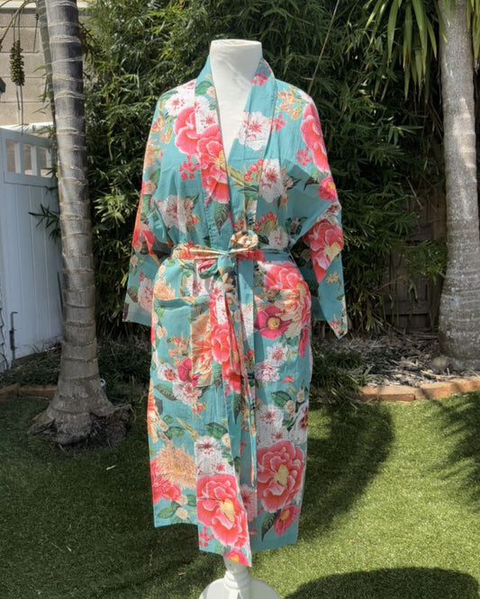 Fleur Kimono Robe - Lagoon