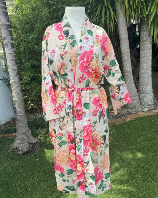 Fleur Kimono Robe - Sand