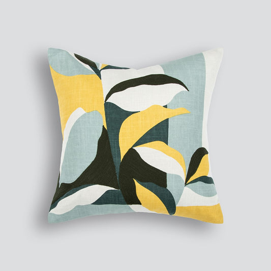 Grace cushion with leaf design in citrus, olive, sage and ecru