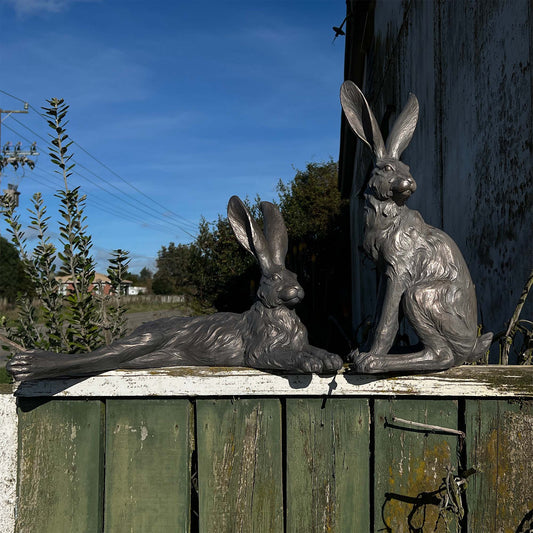 Country Hare Statue - Standing Grey