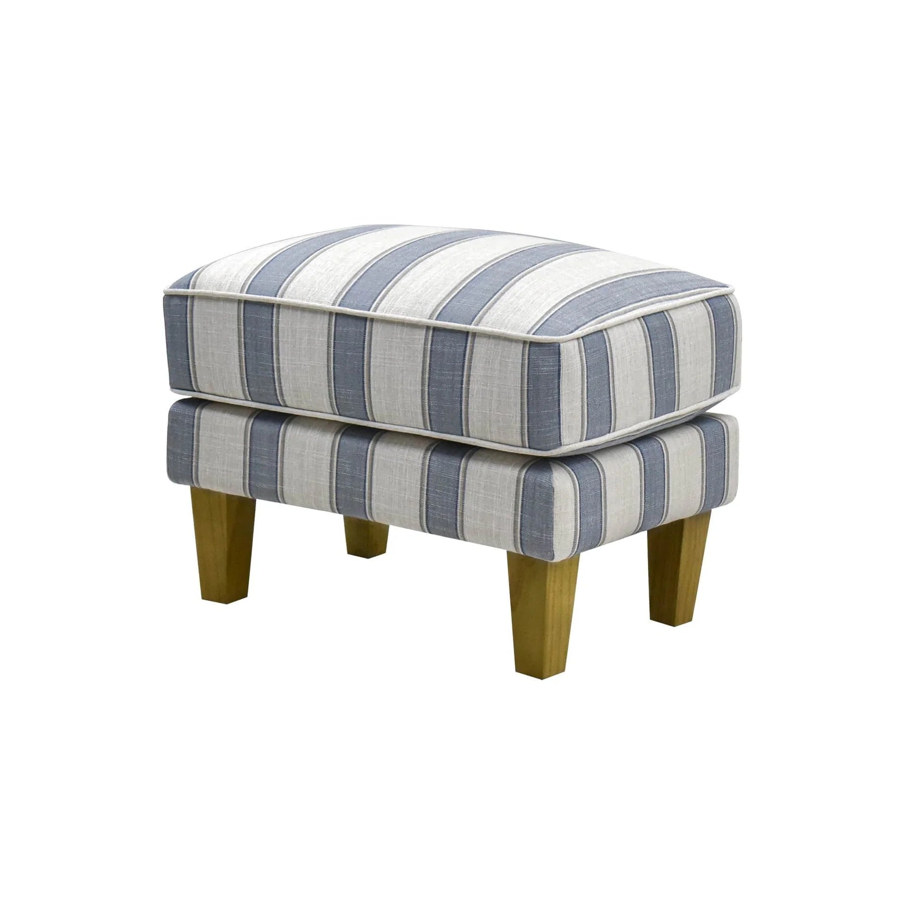 Blue and white striped Hamptons style ottoman/footstool