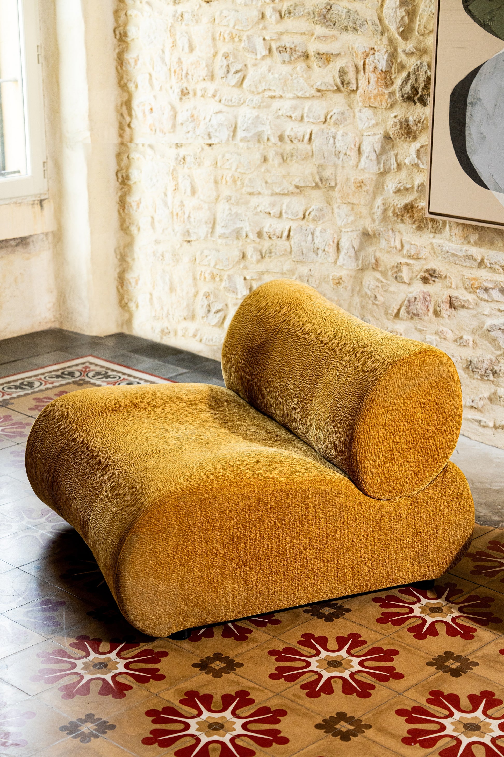 Mustard organic shaped chair, the Hinton