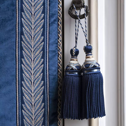 Blue and white French curtain tassel from Houles