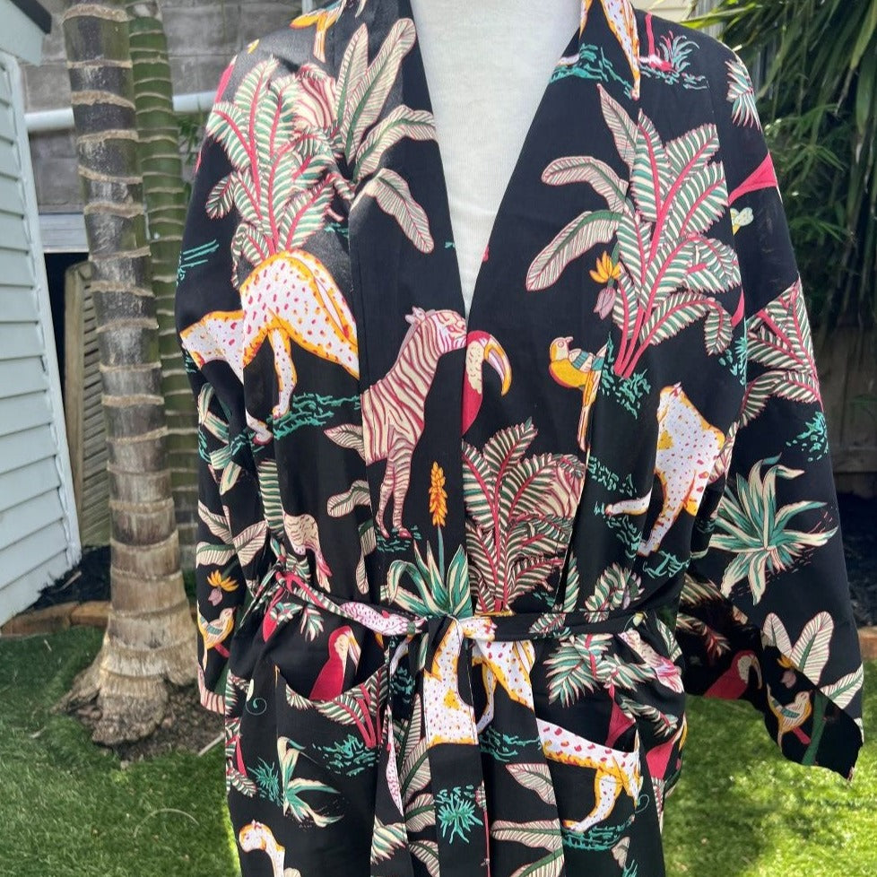 Kimono Robe in Jungle Black