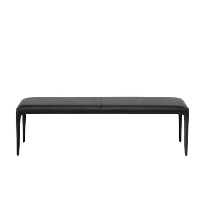 sleek black leather look bench with no adornments