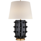 Linden Table Lamp by Kelly Wearstler, black base covered in small spheres and finished with a large cream linen shade