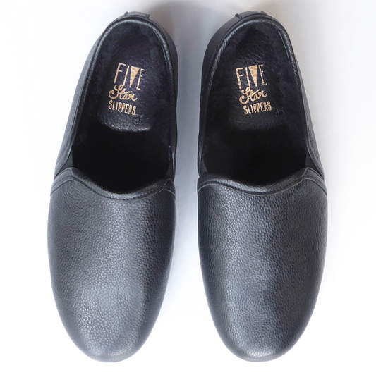 Men's classic black leather slippers