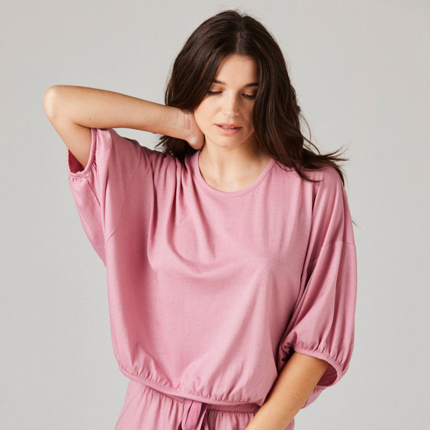 Rosey pink merino loungewear top
