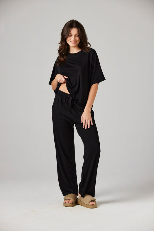 Maya Pant Black - Merino Loungewear