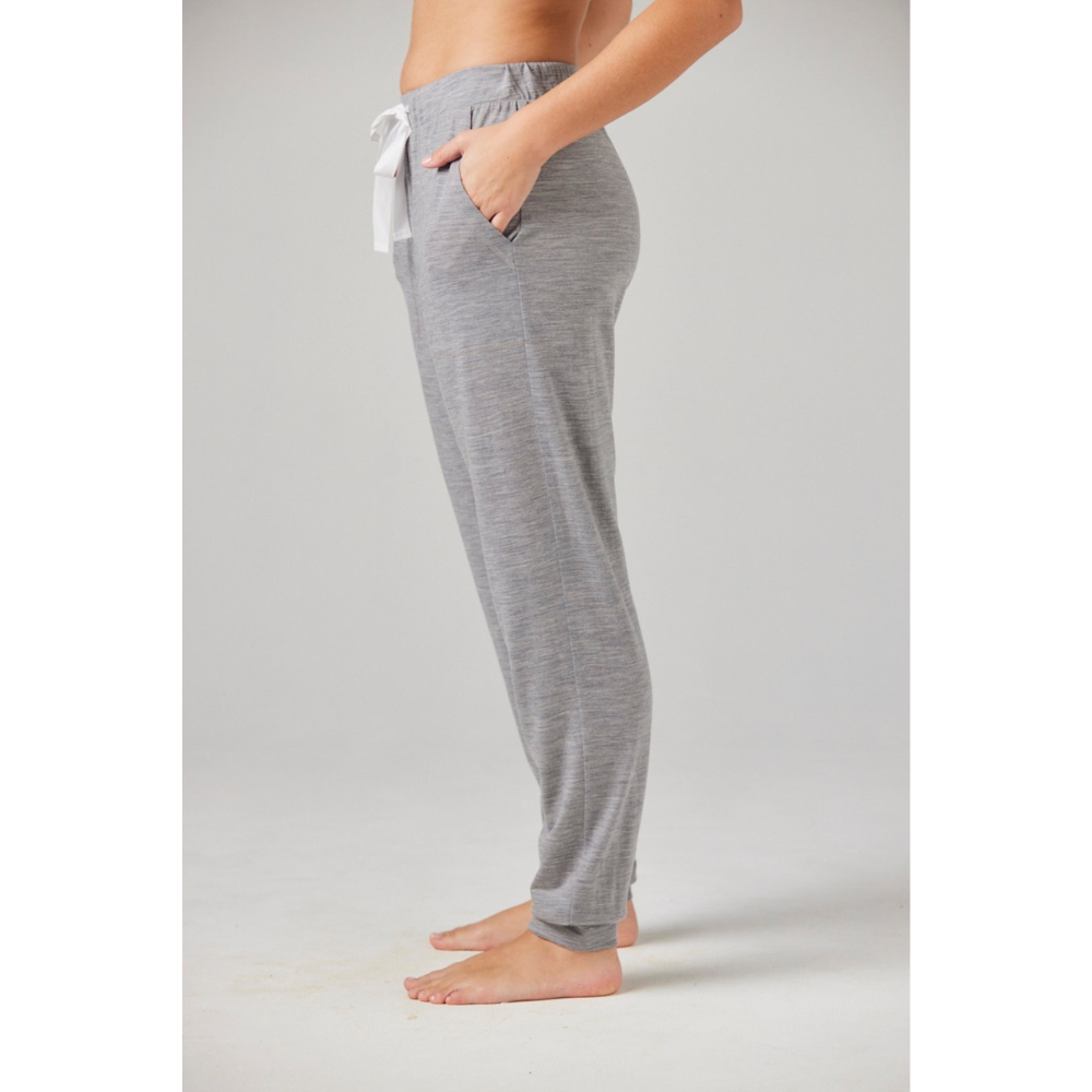 Grey merino wool loungewear pants side view