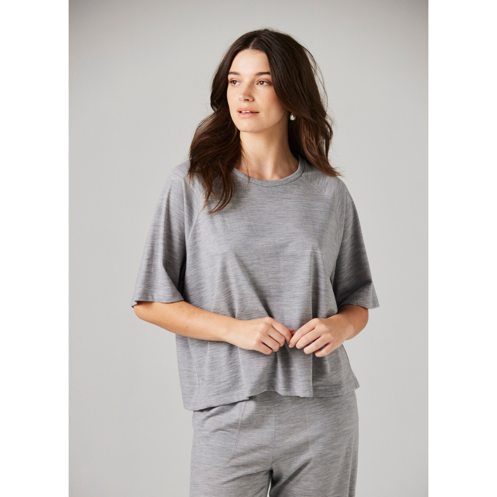 Merino loungewear top in grey marl