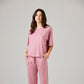 Merino loungewear top with short sleeves in pale pink Petal