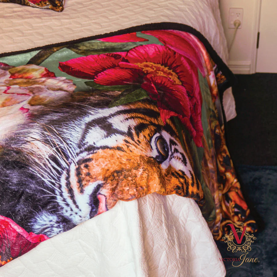 Peony Tiger Sherpa Blanket - Victoria Jane