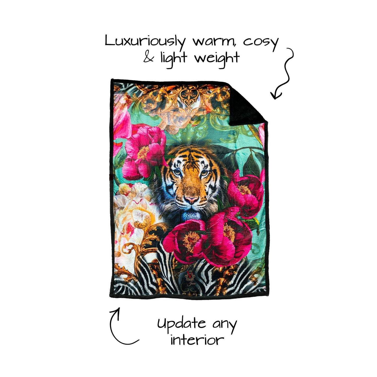 Peony Tiger Sherpa Blanket - Victoria Jane