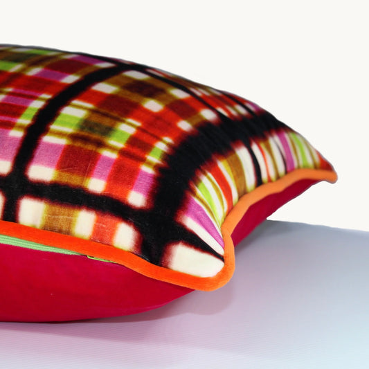 Psychedelic Tartan Cushion - Elitis Fabric