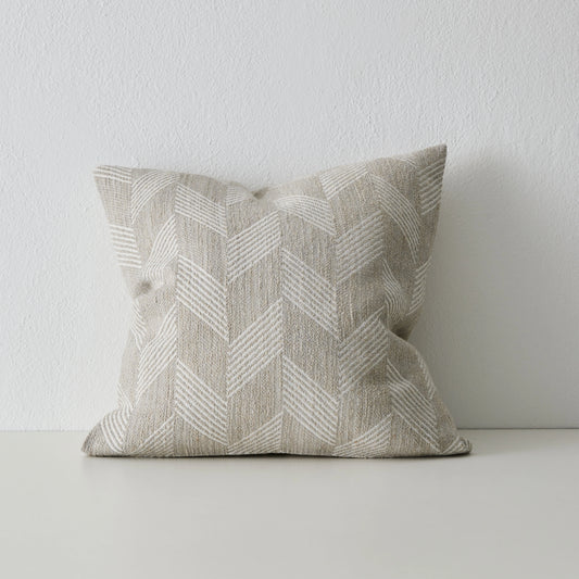 Riva cushion with a geometric herringbone pattern in a soft mix of greys