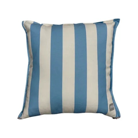 Striped outdoor cusion with blue stripes
