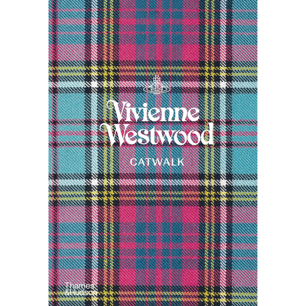 Coffee table book featuring collections by Vivienna Westwood with a bright, tartan cover