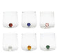 6 glass tumblers from Zafferano with coloured glass marbles in the base