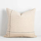 Cotton Linen Akemi cushion in camel and off white with green linear detailing