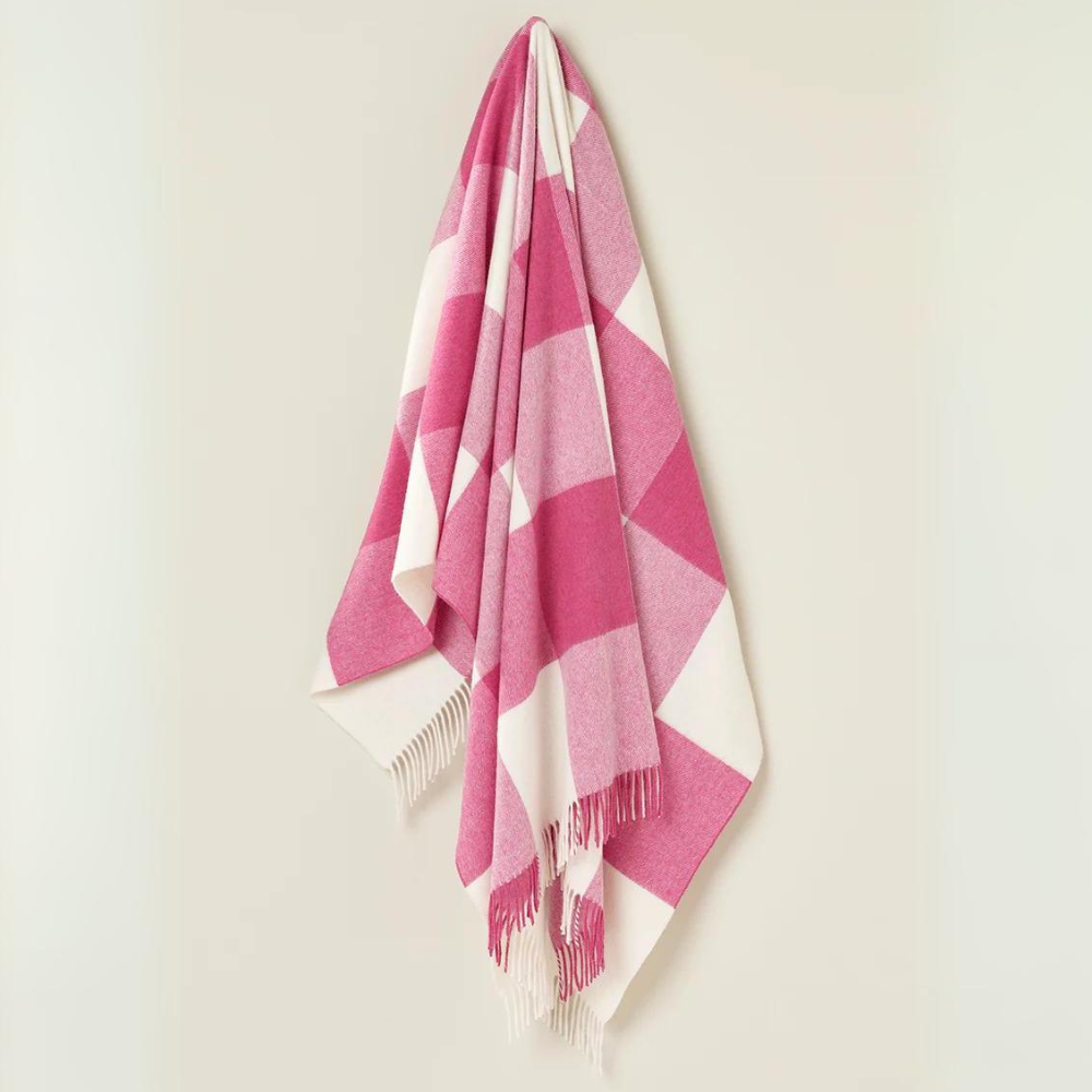 Checkboard Pink Merino Wool Throw