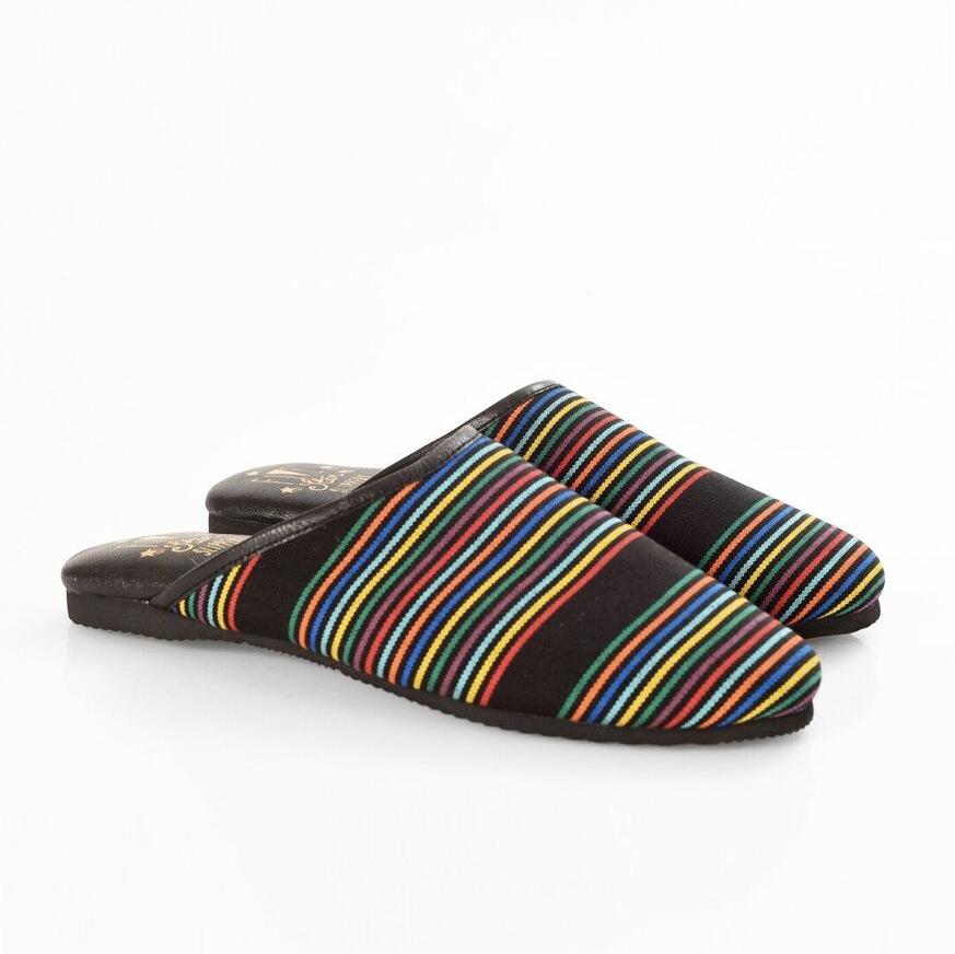 Mule slippers in a multi coloured stripe
