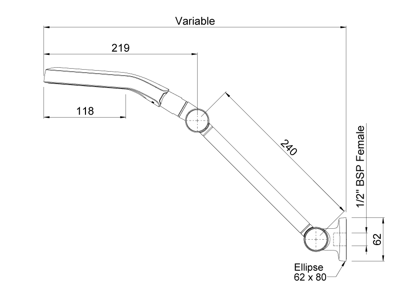 Methven aurjajet aio hi rise shower technical drawing